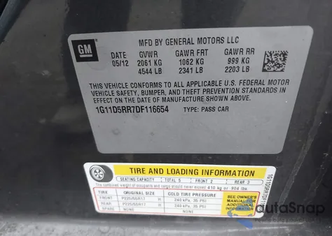 2013 Chevrolet Malibu Eco z USA, uszkodzony, nr VIN 1G11D5RR7DF116654